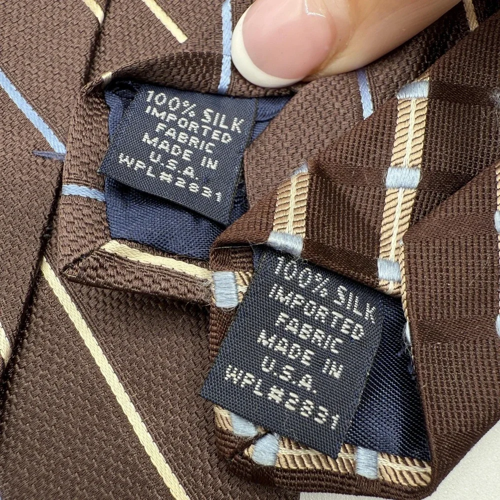 Nautica Tie Lot 2 Mens One Size Brown Blue Stripe‎ 100% Silk Made USA Neckties